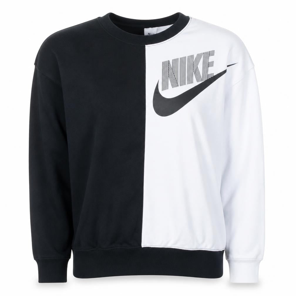 Front view of Nike women’s black & white pullover sweatshirt xs graphic logo crew neck