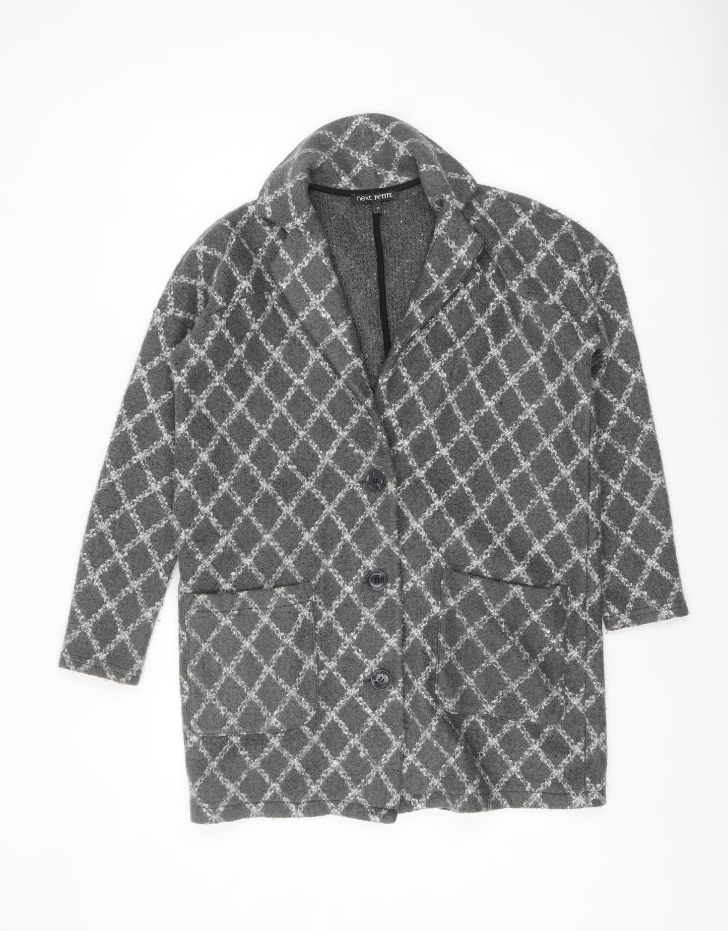 Next Petite Grey Patterned Mid-Length Coatigan Women's Size M