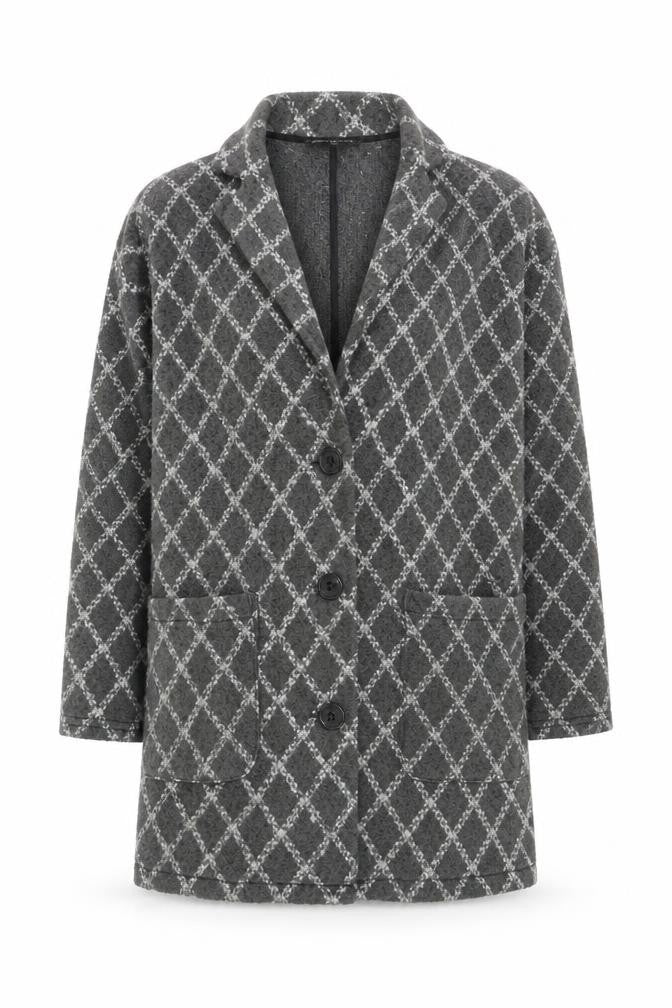 Front view of Next Petite Grey Patterned Mid-Length Coatigan Women's, size M