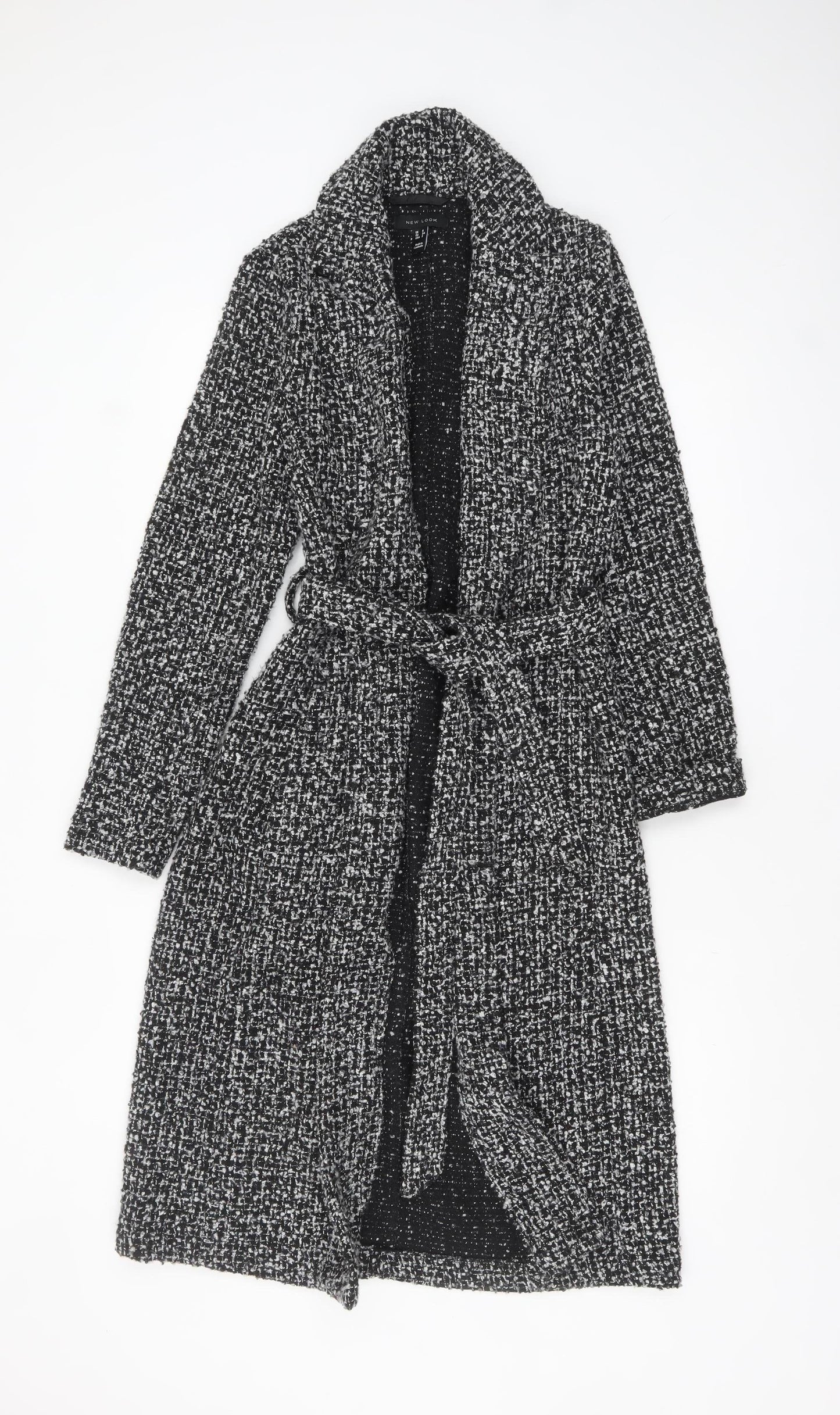 New Look Women’s Black Belted Long Tweed Coatigan Size 6