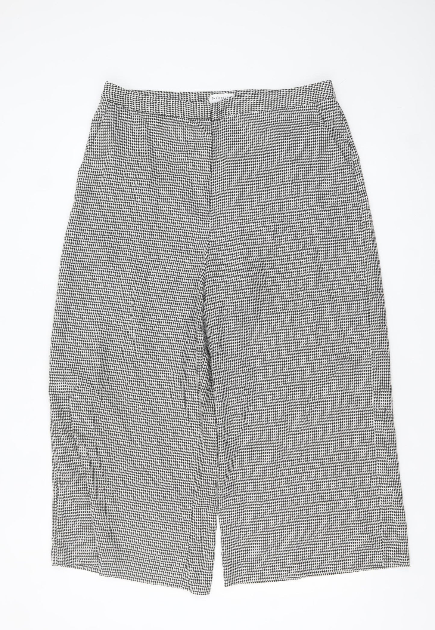 Warehouse Women’s Black Houndstooth Cropped Wide-Leg Trousers Size 16