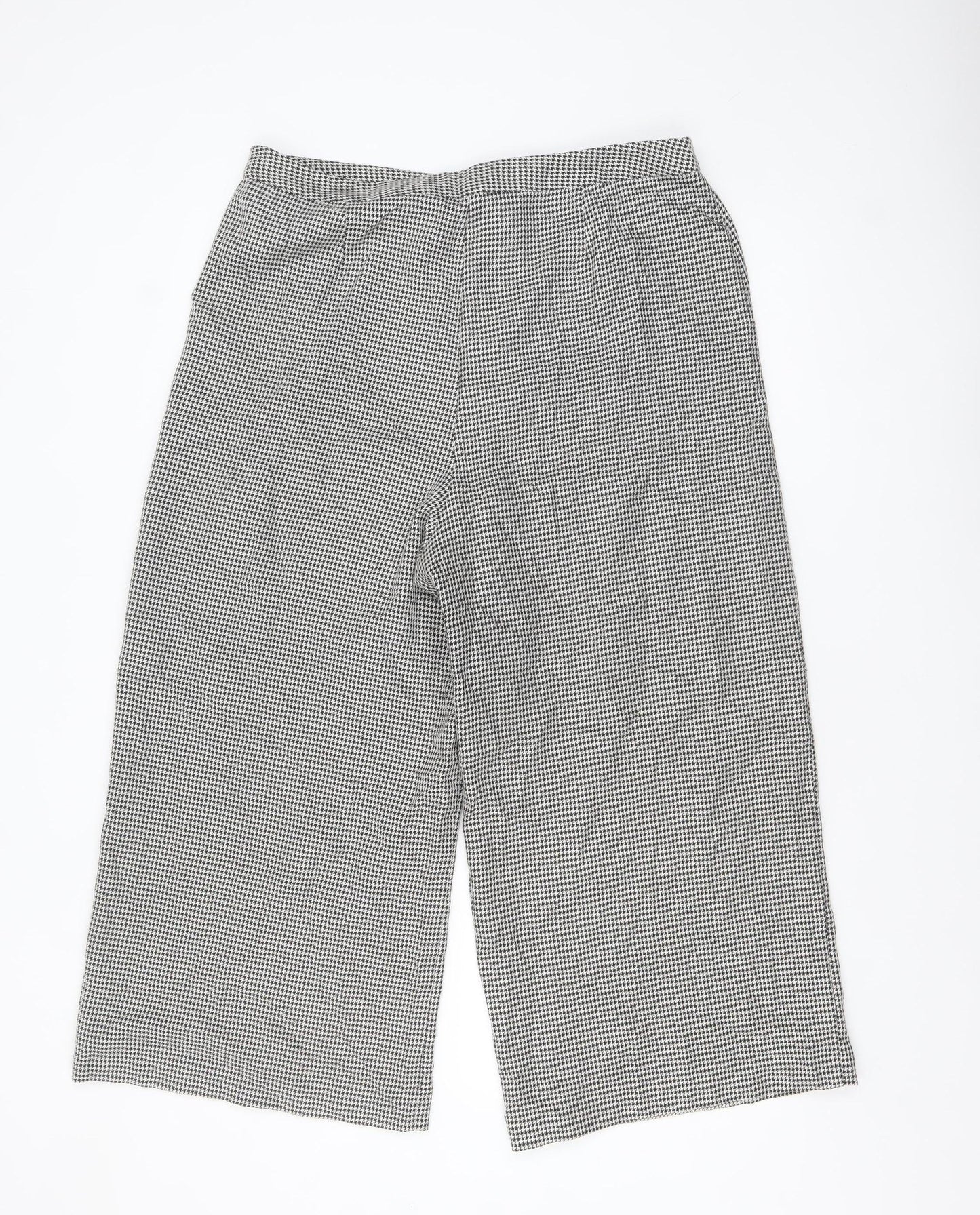 Warehouse Women’s Black Houndstooth Cropped Wide-Leg Trousers Size 16