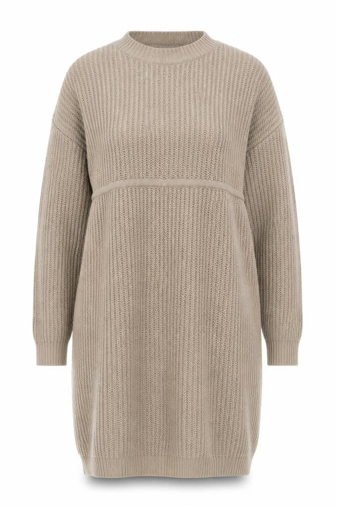 Front view of ASOS Women’s Beige Jumper Dress, size UK 10, Long Sleeve Knitwear