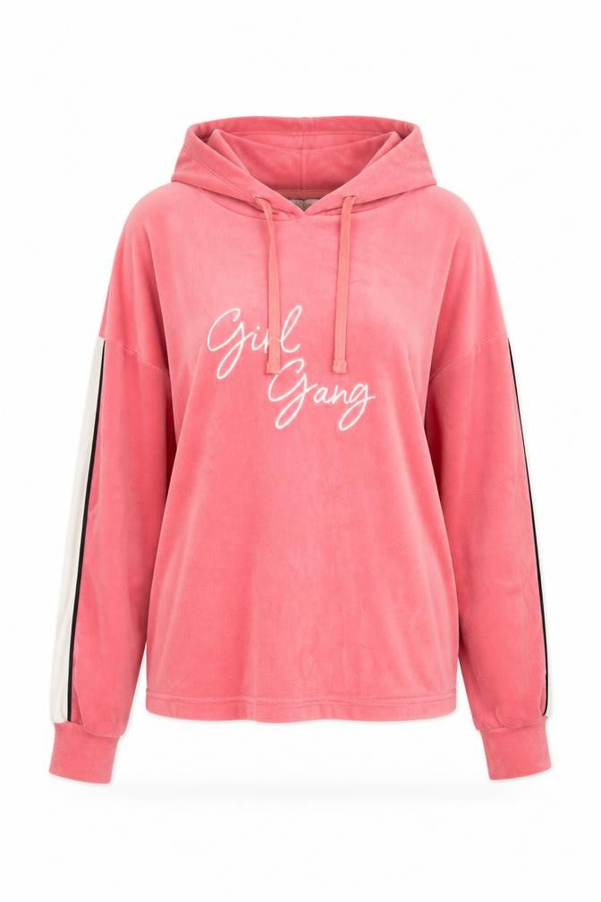 Boux Avenue Women's Pink Velour Girl Gang Pullover Hoodie UK 12