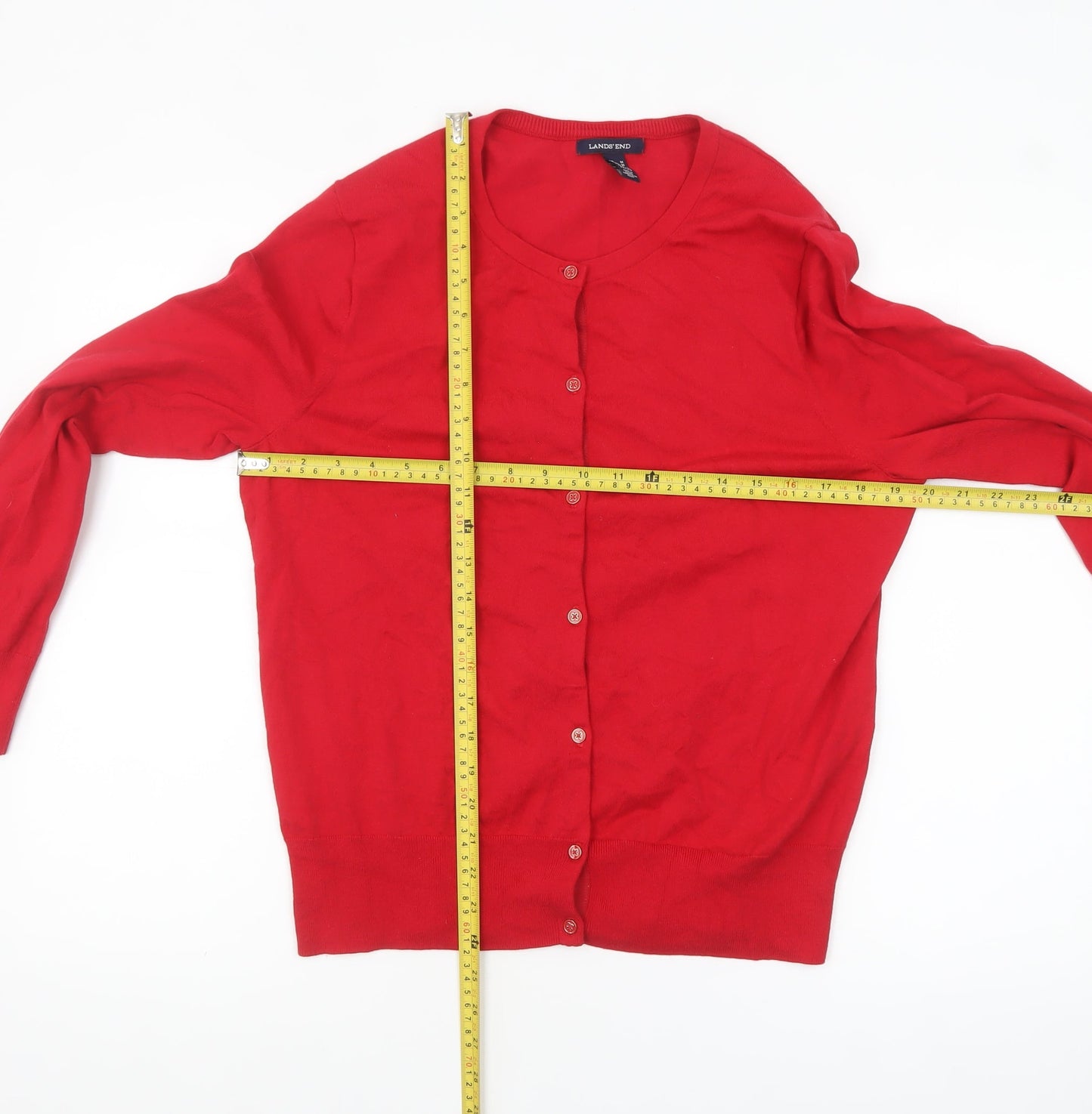 Lands' End Women's Red Cotton Petite Cardigan L