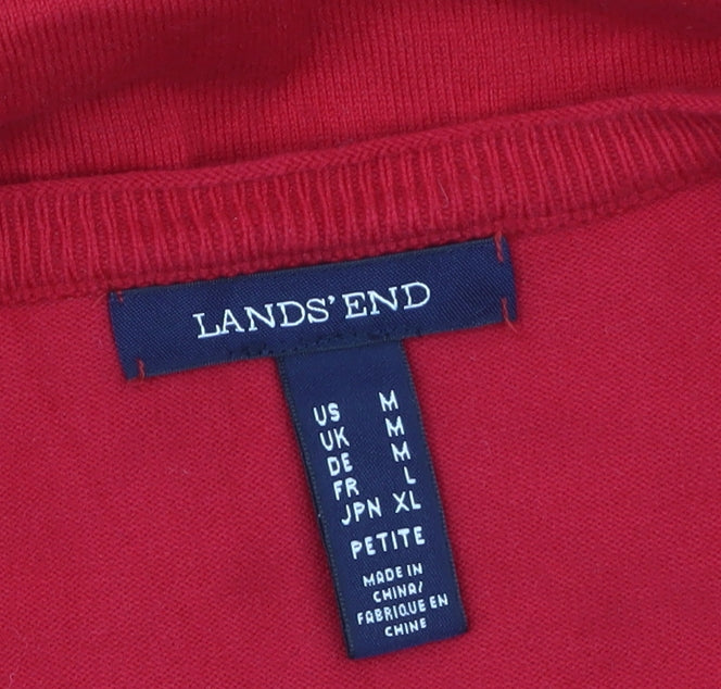 Lands' End Women's Red Cotton Petite Cardigan L