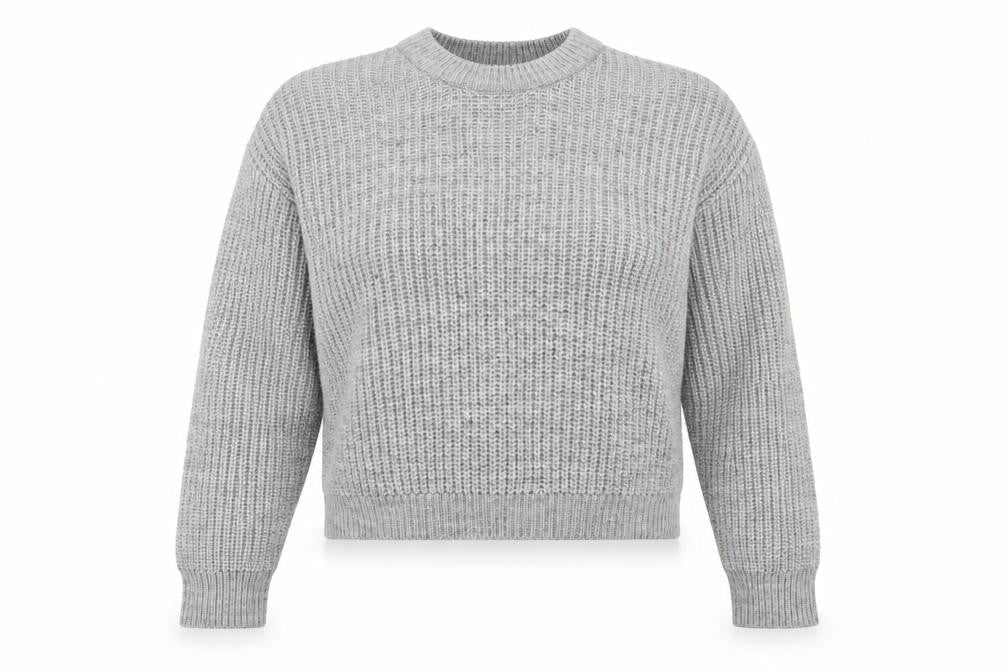 Front view of Weekday Women's Grey Chunky Knit Wool Blend jumper M