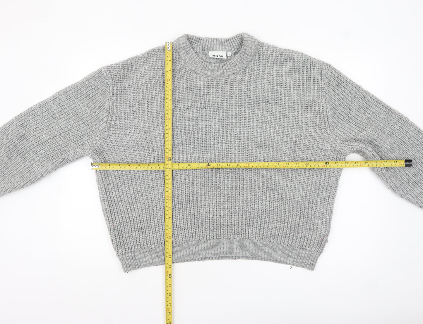 Weekday Women's Grey Chunky Knit Wool Blend Pullover Jumper M