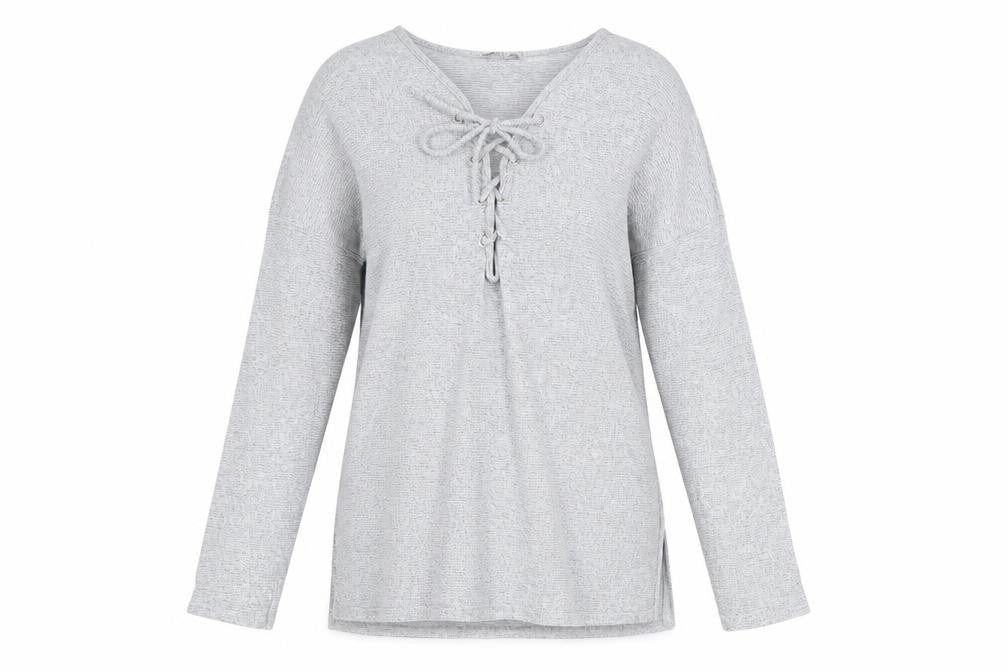 Missguided Women’s Grey Lace-Up Knit Tunic Top Size 8