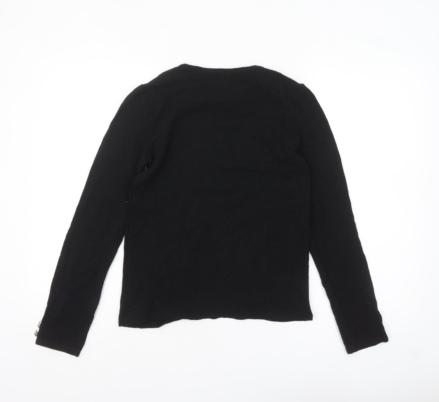 Zara Women's Black Knit Long Sleeve Button Blouse Size 12