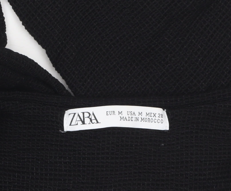 Zara Women's Black Knit Long Sleeve Button Blouse Size 12