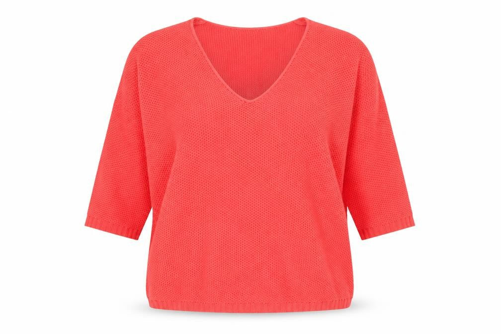 Front view of Pull&Bear Women Pink V-Neck Open-Knit Jumper, size 12