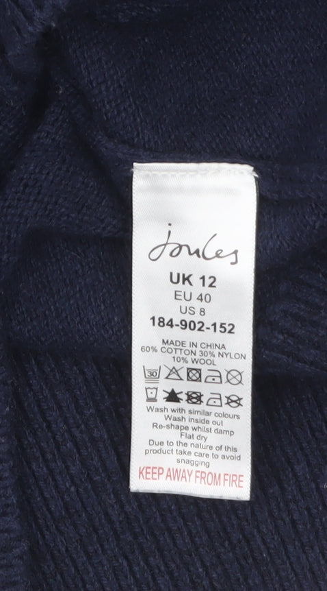Joules Women's Blue Collared Knit Cotton Blend Jumper Size 12