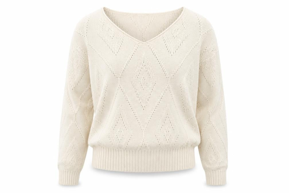 Front view of ICHI Women Ivory V-Neck Knit jumper XS