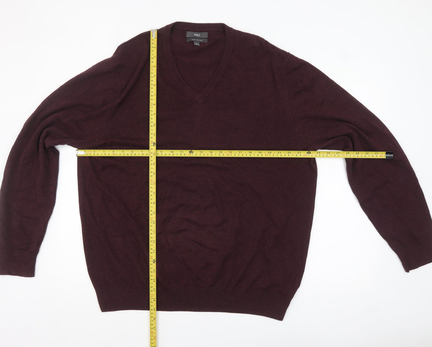 Marks and Spencer Men’s Brown 2XL V-Neck Cotton Pullover Jumper