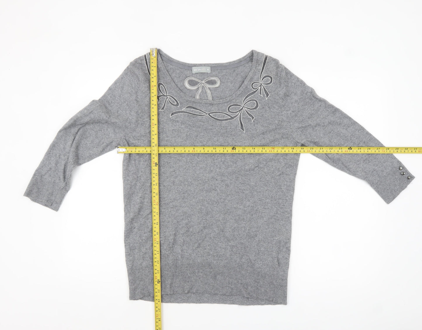 Marks and Spencer Women’s Grey 3/4 Sleeve Bow Knit Jumper Size 16