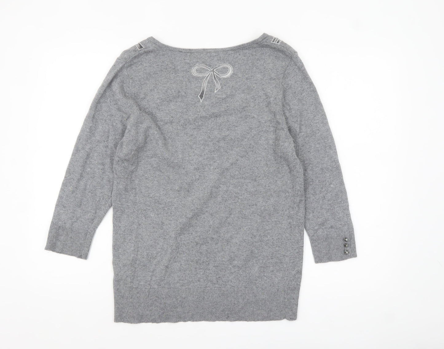 Marks and Spencer Women’s Grey 3/4 Sleeve Bow Knit Jumper Size 16