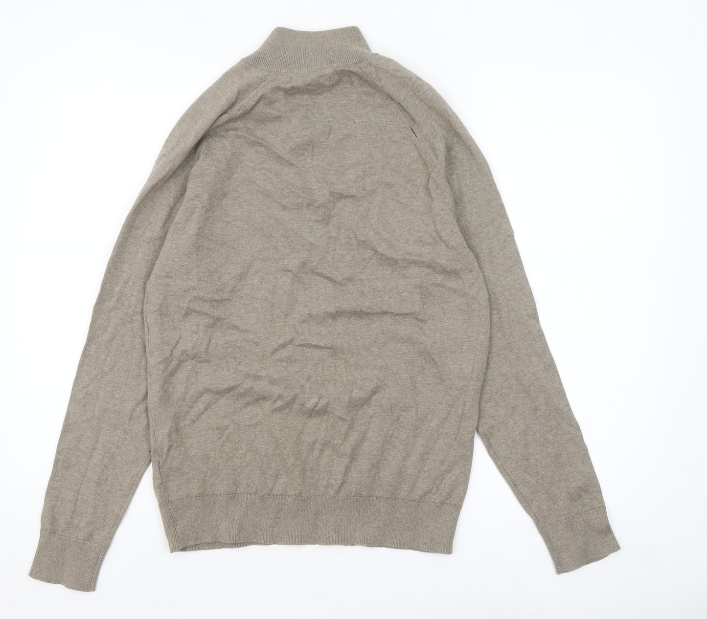 Marks and Spencer Men's Beige Cotton 1/2 Zip Jumper Size S Regular