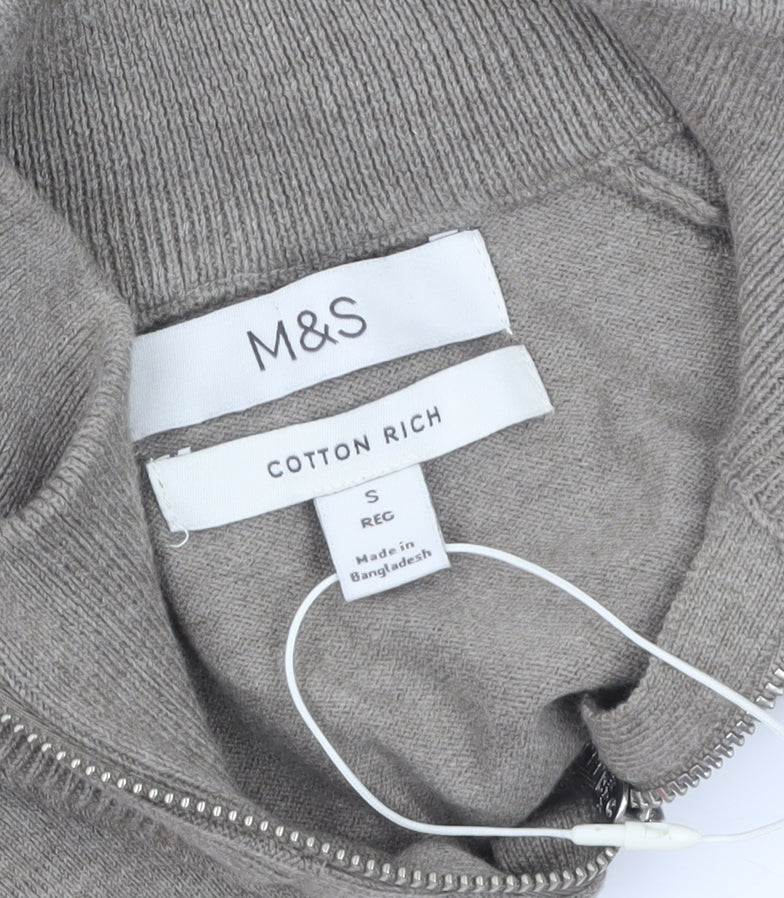 Marks and Spencer Men's Beige Cotton 1/2 Zip Jumper Size S Regular