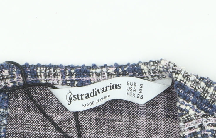 Stradivarius Women Blue Tweed Sleeveless V-Neck Playsuit Size S