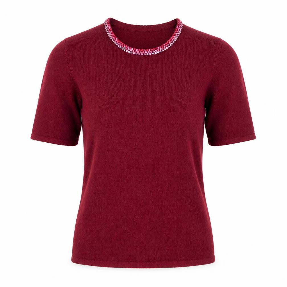 Front view of Debenhams Women Red Sequin Crew Neck Short Sleeve Jumper, size 10