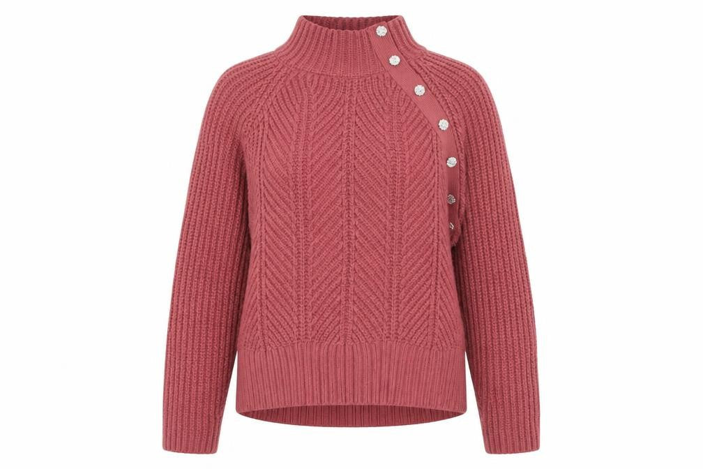 Front view of Next Women Pink Mock Neck Chunky Knit jumper, size 14