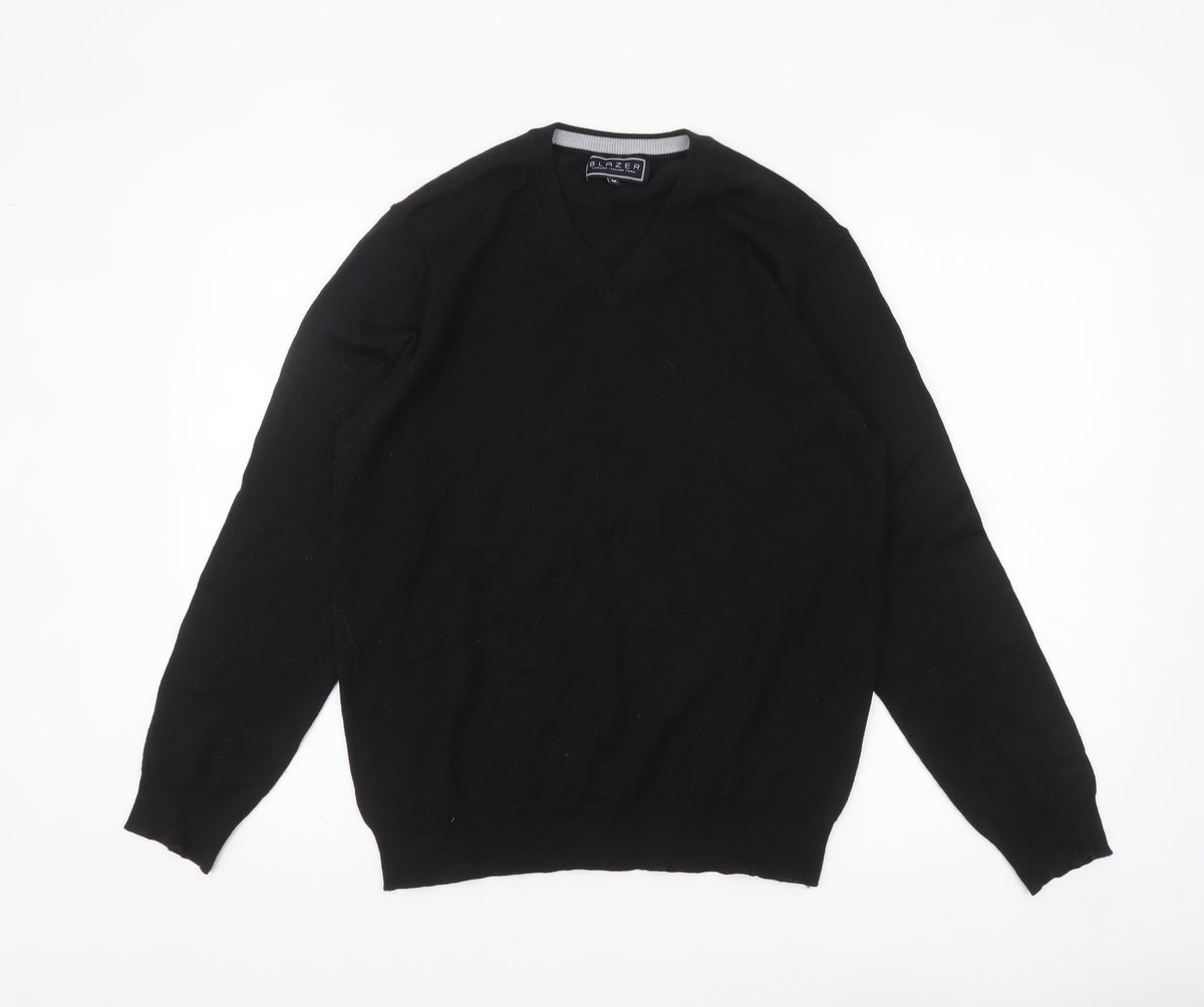 Back view of Blazer Men's Black V-Neck jumper, size M, Classic Knit