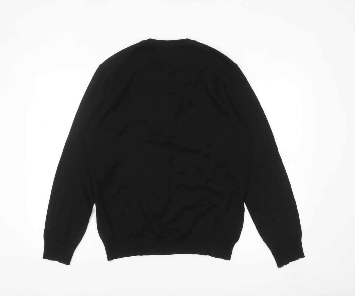 Brand and care label for Blazer Men's Black V-Neck jumper, size M, Classic Knit