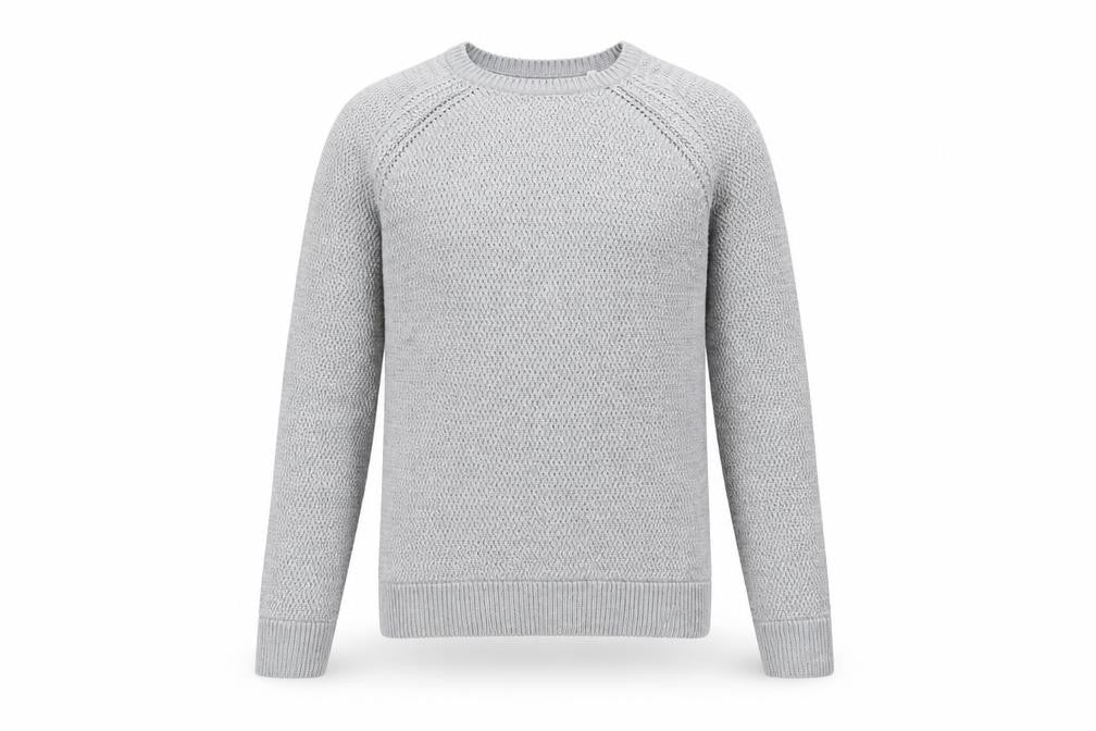 Front view of Brave Soul Men's Grey Chunky Knit Crew Neck Jumper, size L