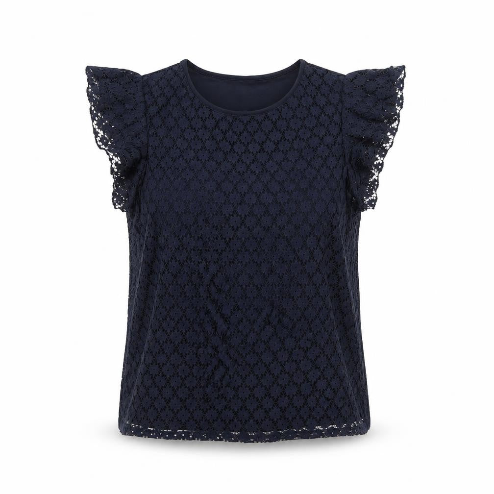 Red Herring Women's Blue Lace Flutter Sleeve Blouse Size 12