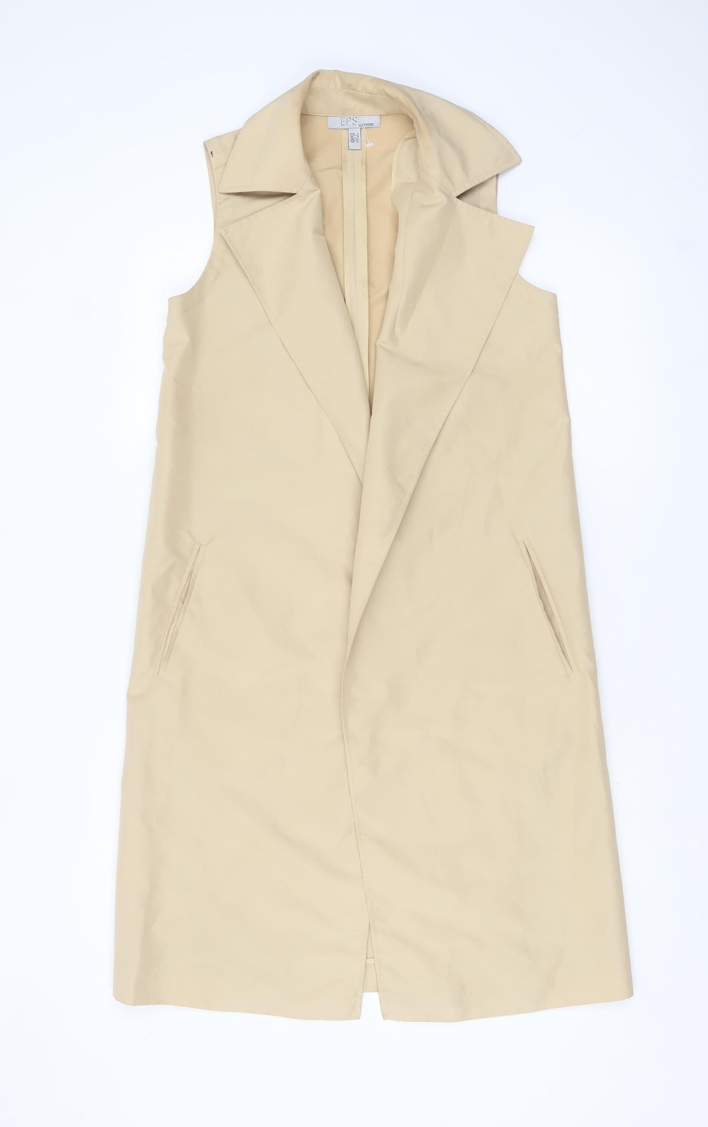 Episode Women Beige Long Waistcoat Sleeveless UK 4 Polyester
