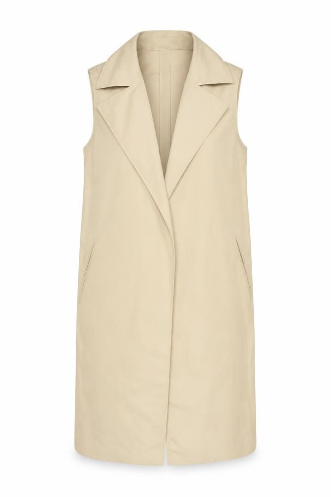 Episode Women Beige Long Waistcoat Sleeveless UK 4 Polyester