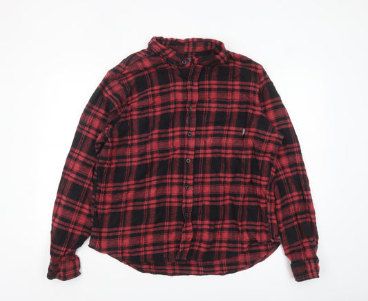 Eddie Bauer Men's Red Black Plaid Flannel Button-Up Shirt XL