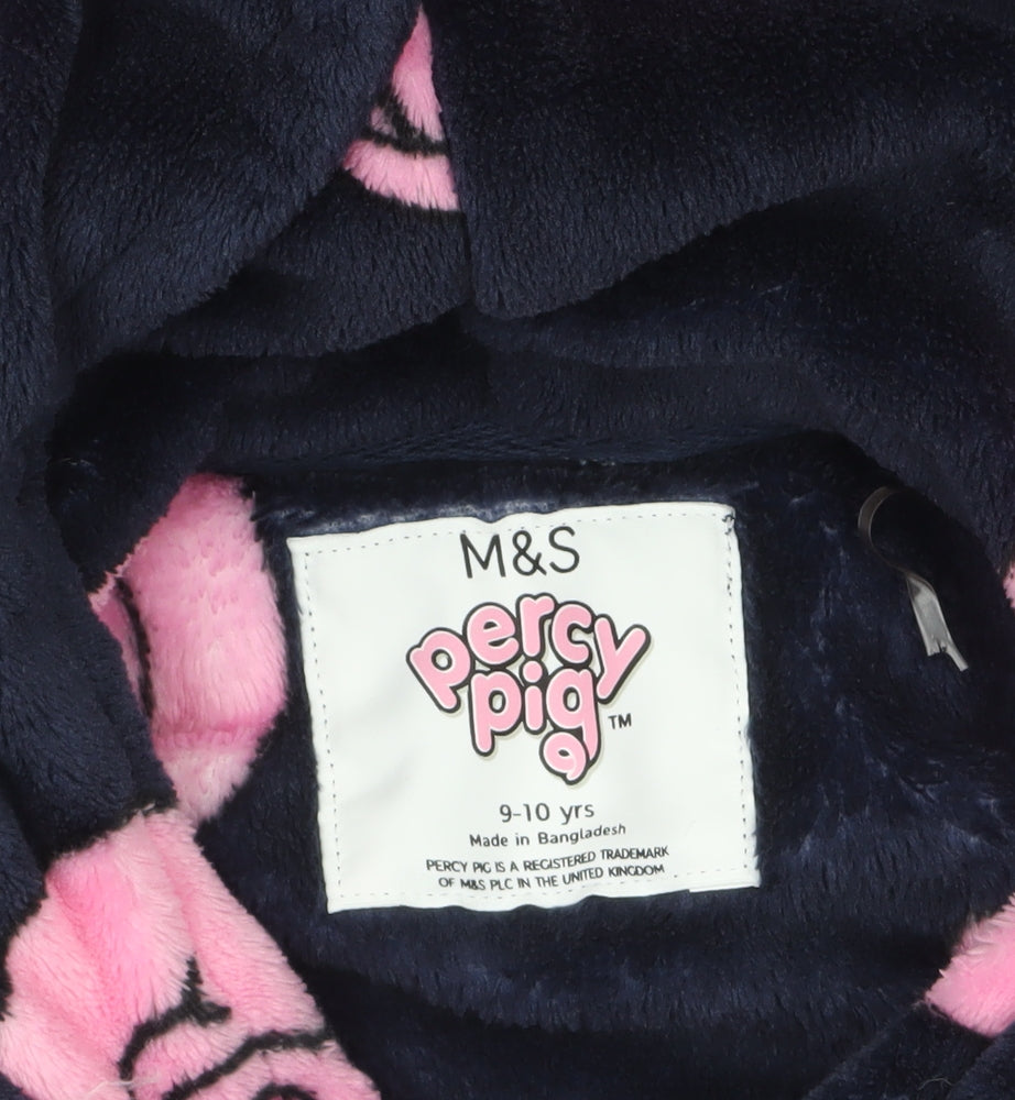 Marks and Spencer Girls Blue Percy Pig Fleece Hooded Robe 9-10 Years