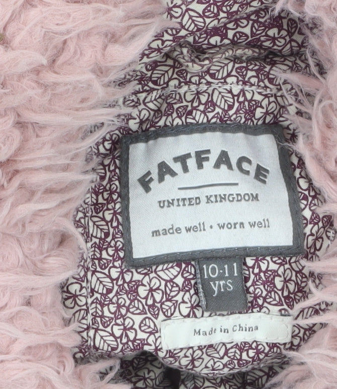 FatFace Girls Pink Faux Fur Hooded Lined Jacket 10-11 Years