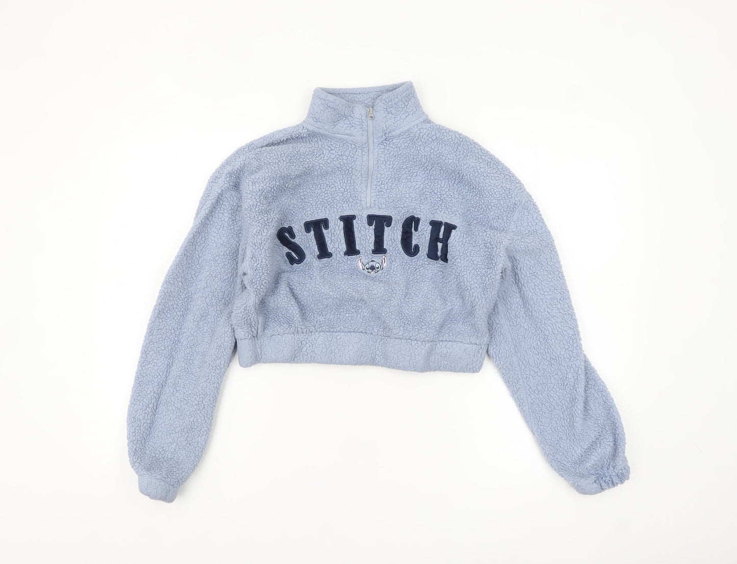 Disney Stitch Blue Fleece 1/4 Zip Pullover Sweatshirt Women S