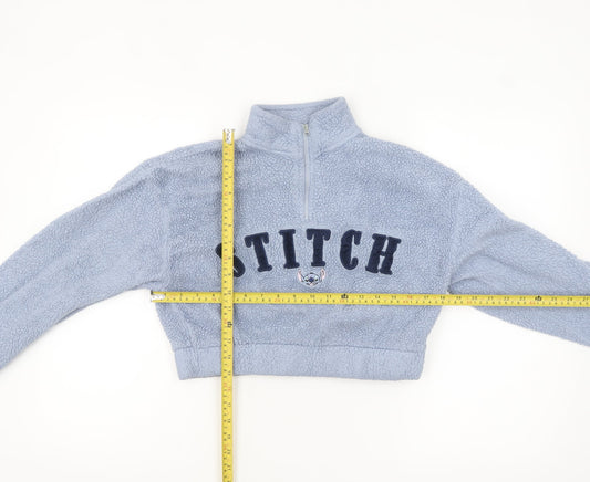 Disney Stitch Blue Fleece 1/4 Zip Pullover Sweatshirt Women S