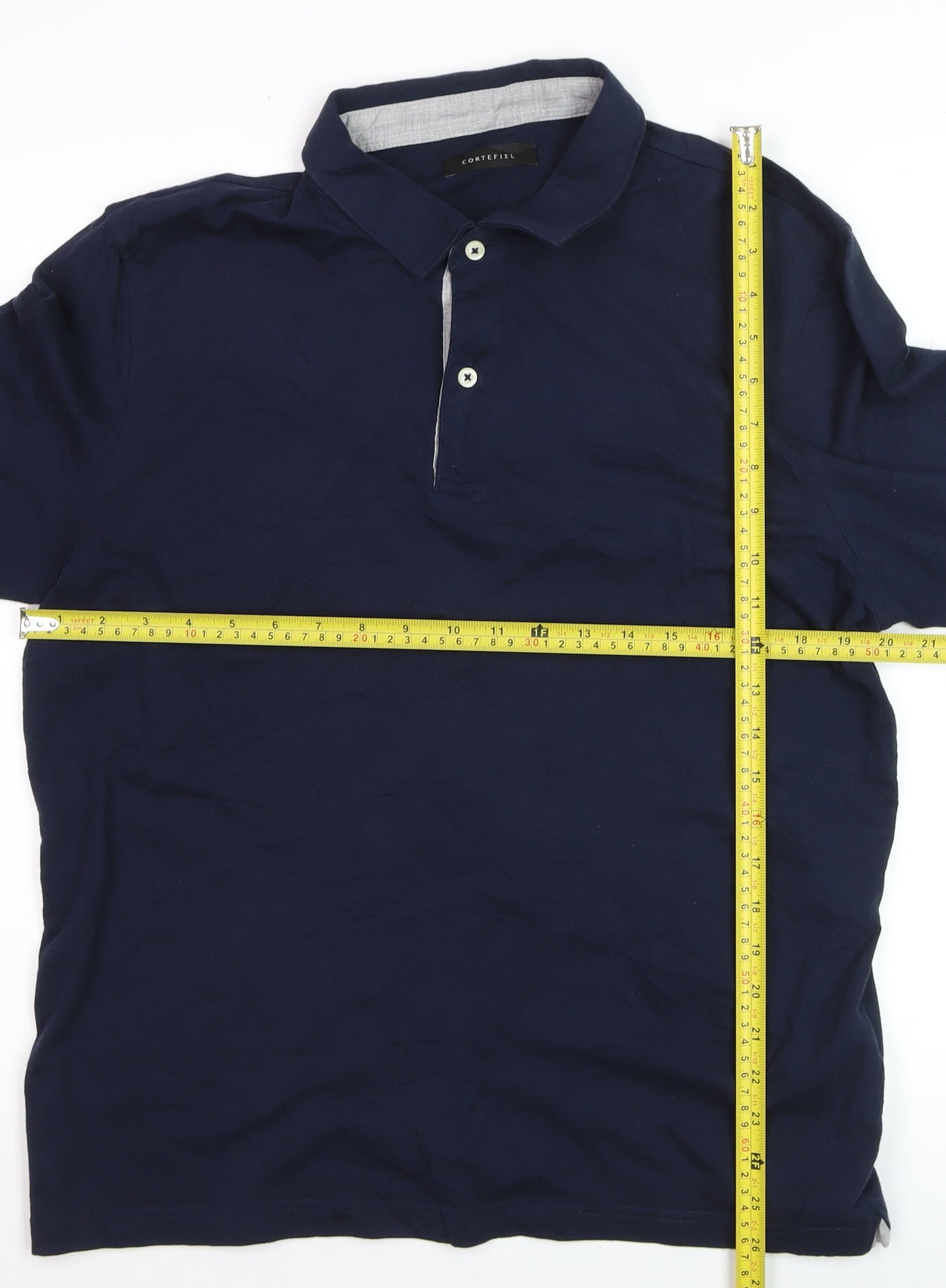 Cortefiel Men's Blue Long Sleeve Cotton Polo Shirt Size L