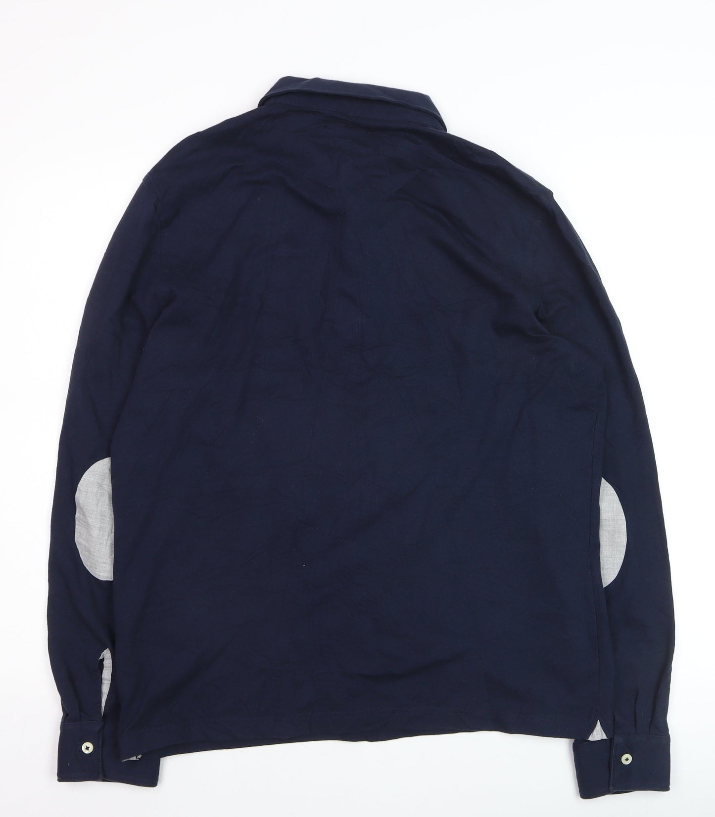 Cortefiel Men's Blue Long Sleeve Cotton Polo Shirt Size L