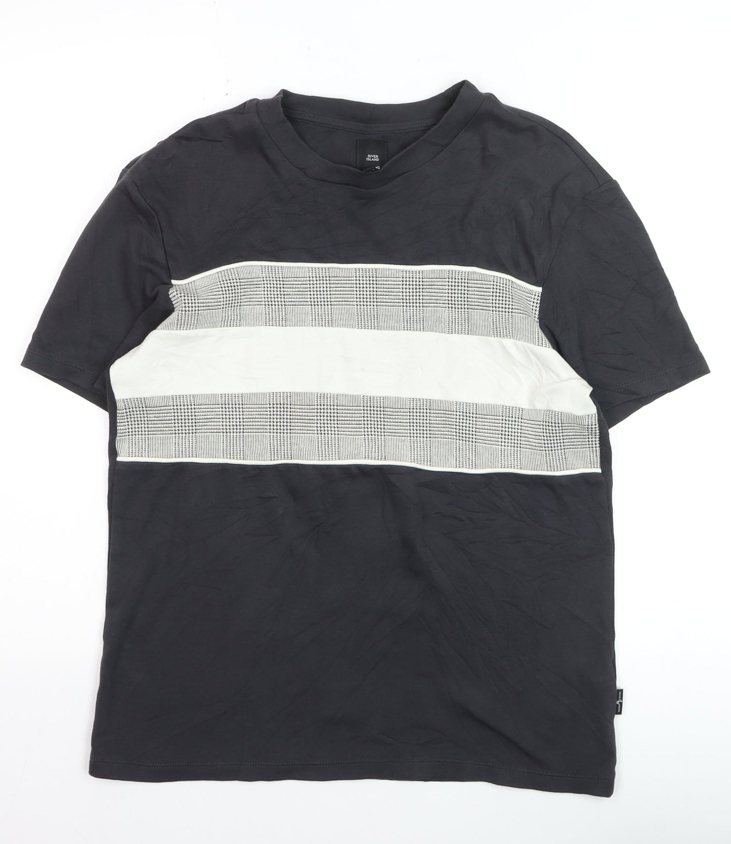 River Island Men's Black Colourblock Crew Neck T-Shirt Size S