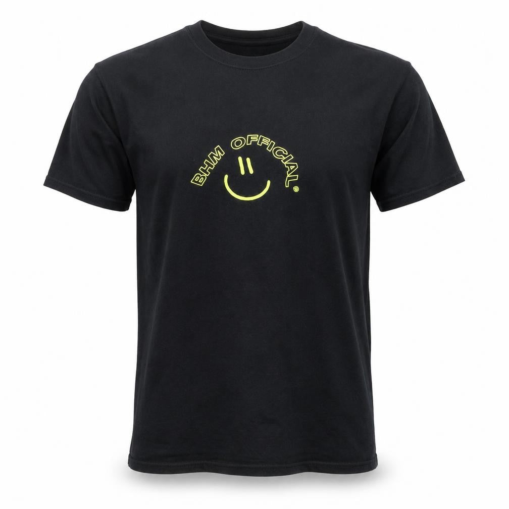 Front view of boohooMAN Men's Black Graphic Smiley Logo Short Sleeve T-Shirt M