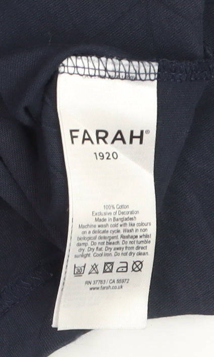 Farah Men’s Blue Crew Neck Cotton T-Shirt Size M Classic Fit
