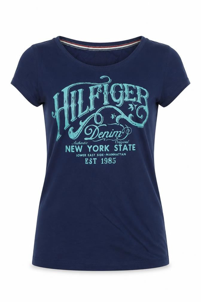 Front view of Tommy Hilfiger Women's Blue Small Classic T-Shirt