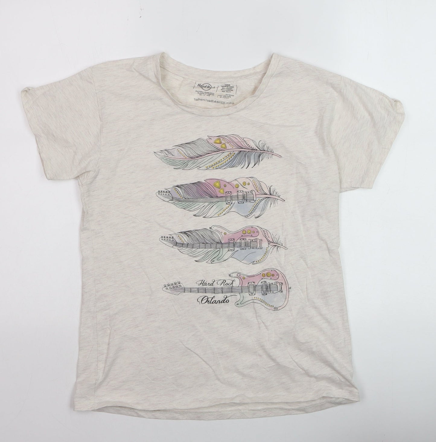 Hard Rock Womens Ivory Graphic Music T-Shirt Size L