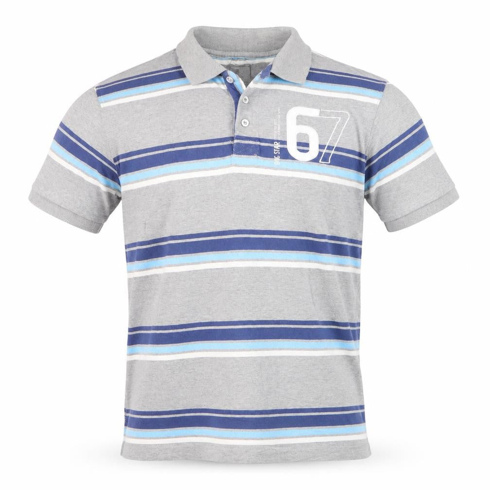Dig Star Men's Grey Striped Cotton Polo Shirt Size M