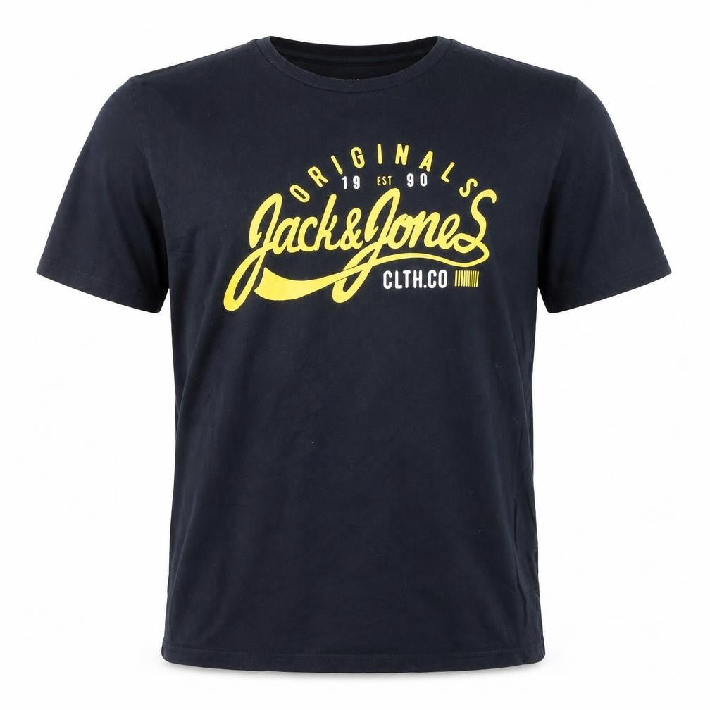 Front view of Jack & Jones Men’s Black Logo Graphic Crew Neck T-Shirt, size L