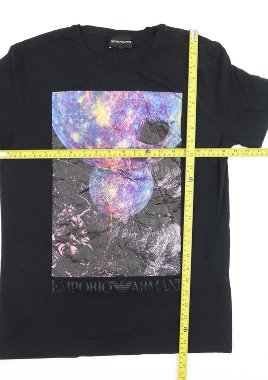 Emporio Armani Men's Black Space Art Graphic T-Shirt Medium