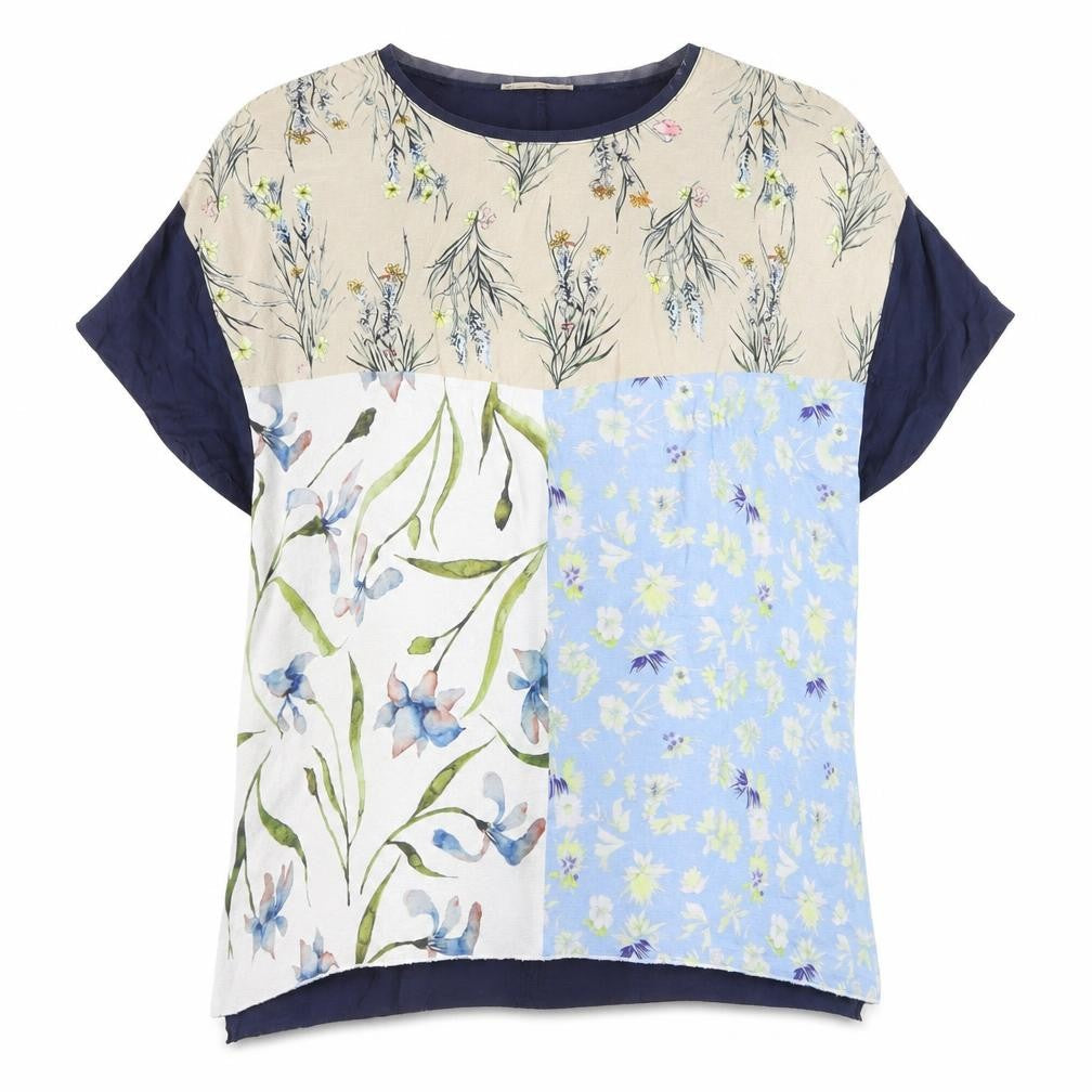 Front view of Zara Women Multicoloured Floral Patchwork Basic T-Shirt XL