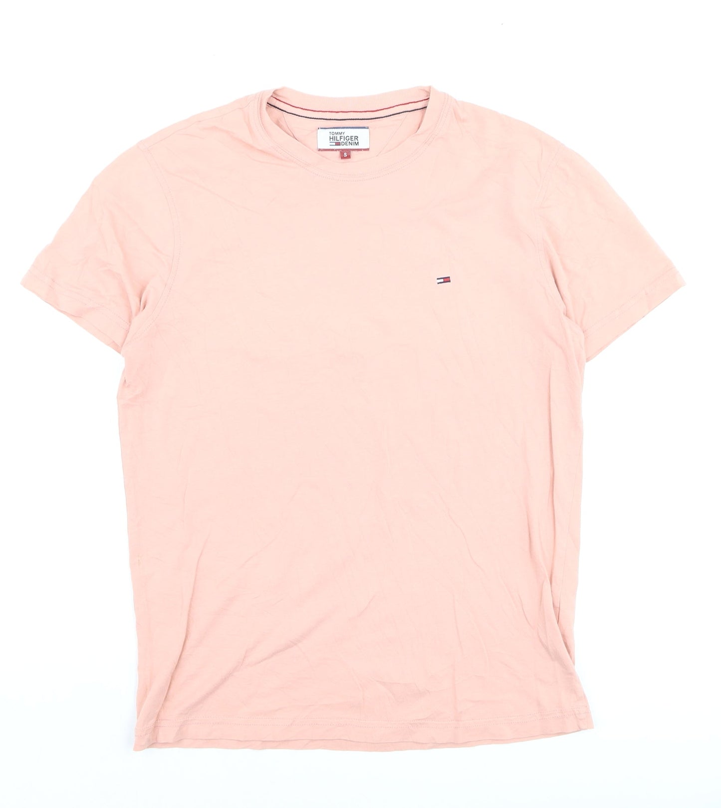 Tommy Hilfiger Denim Men's Pink Crew Neck Cotton T-Shirt - Size S