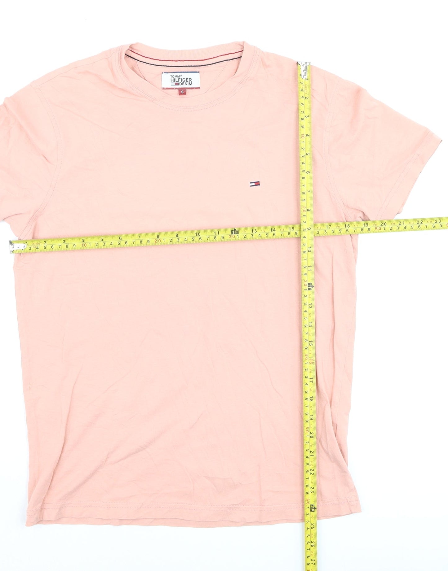 Tommy Hilfiger Denim Men's Pink Crew Neck Cotton T-Shirt - Size S